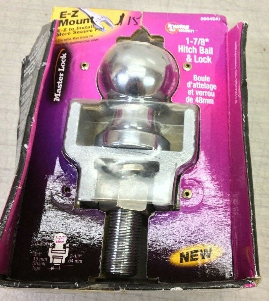 INSTOCK Master Lock e-z mount 2804DAT 1-7/8" Hitch Ball & lock 2000lb 3/4" shank