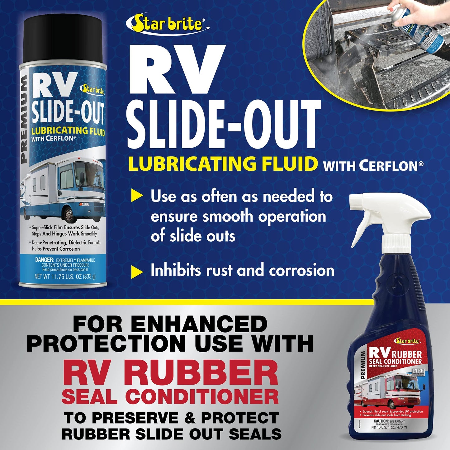 STAR BRITE RV Slide-Out Lubricating Fluid with Cerflon - 11.75 OZ Aerosol Spray - Ultra-Slick, Deep-Penetrating, Corrosion Preventive for RV Slide Outs (078212)