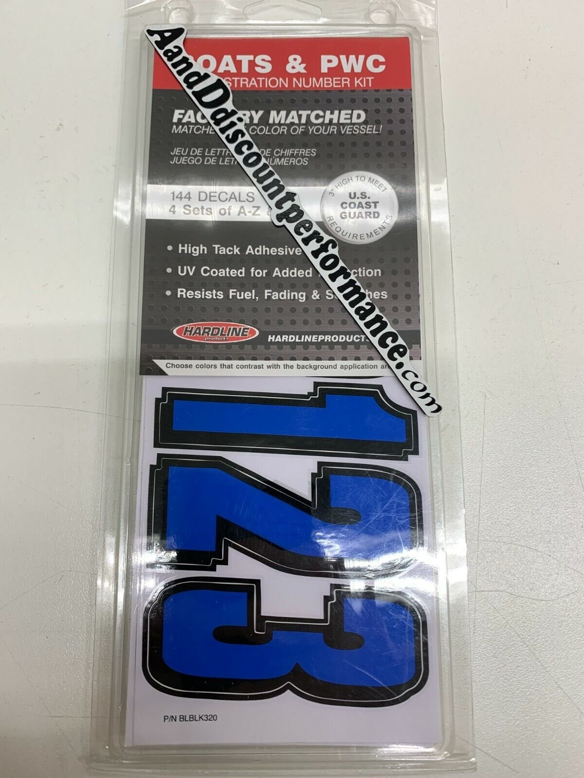 INSTOCK HARDLINE BLBLK320 LETTER & NUMBER KIT BLUE / BLACK BOAT PWC REGISTRATION