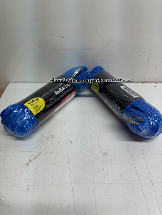INSTOCK 2 PACK 1/4 in. x 50' Blue Poly Pro Anchor/Dock Line Rope Boat Marine Jet Ski