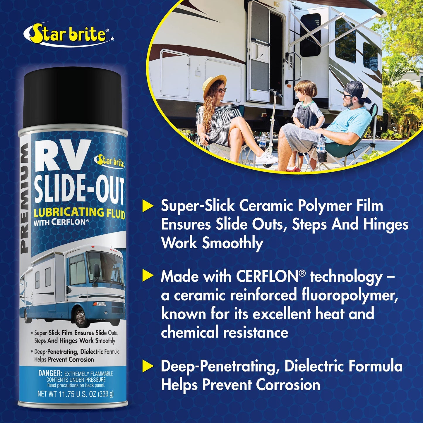 STAR BRITE RV Slide-Out Lubricating Fluid with Cerflon - 11.75 OZ Aerosol Spray - Ultra-Slick, Deep-Penetrating, Corrosion Preventive for RV Slide Outs (078212)